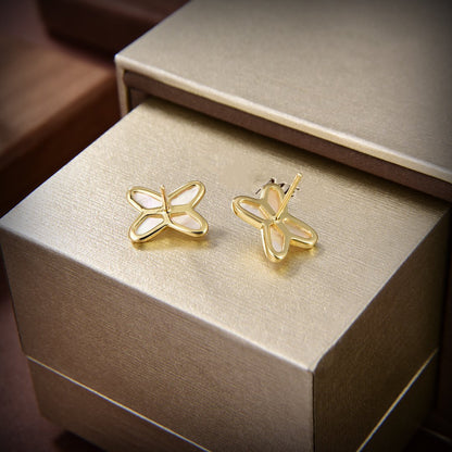 [Regal Gem]JEUX DE WHITE MOP GOLD DIAMOND EARRINGS