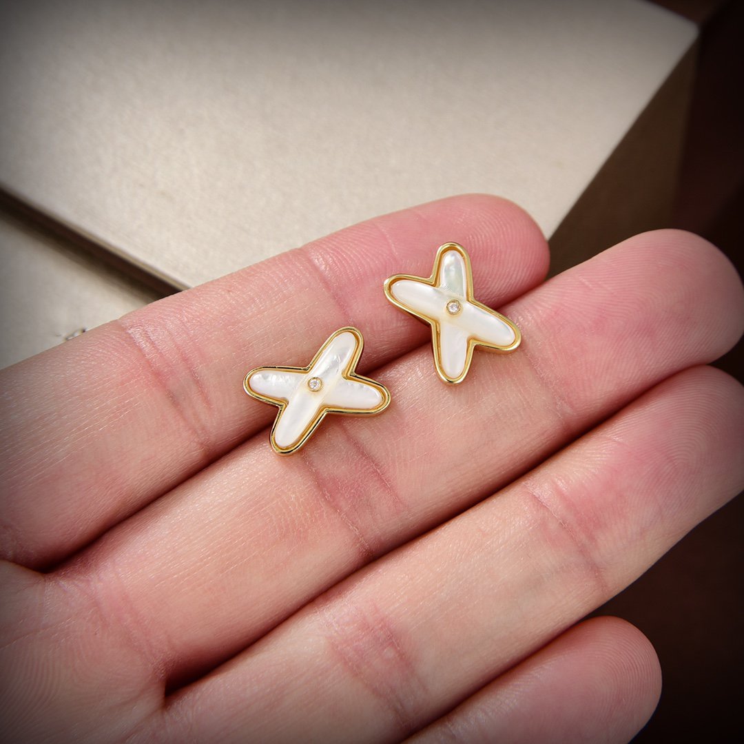 [Regal Gem]JEUX DE WHITE MOP GOLD DIAMOND EARRINGS