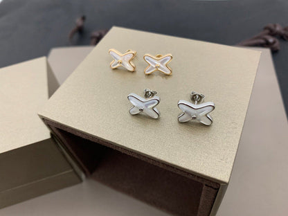 [Regal Gem]JEUX DE WHITE MOP SILVER DIAMOND EARRINGS