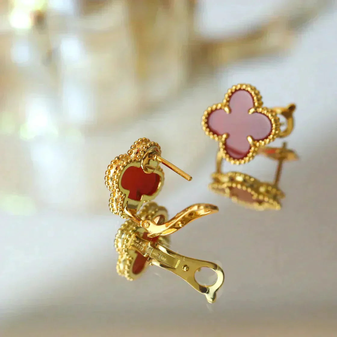[Regal Gem]CLOVER MEDIUM 1 MOTIFS CARNELIAN  EARRINGS
