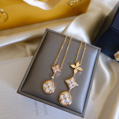 [Regal Gem]COLOR BLOSSOM LARIAT NECKLACE PINK GOLD WHITE MOTHER PEARL AND DIAMOND