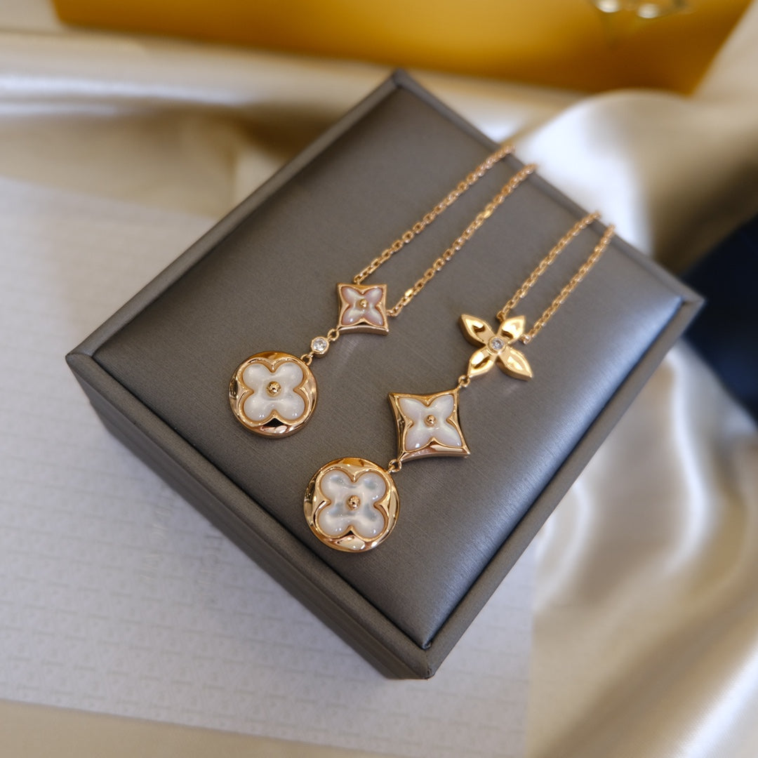 [Regal Gem]COLOR BLOSSOM LARIAT NECKLACE PINK GOLD WHITE MOTHER PEARL AND DIAMOND