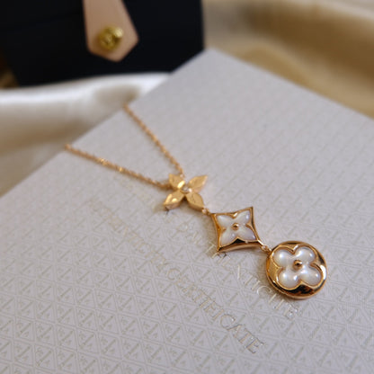 [Regal Gem]COLOR BLOSSOM LARIAT NECKLACE PINK GOLD WHITE MOTHER PEARL AND DIAMOND