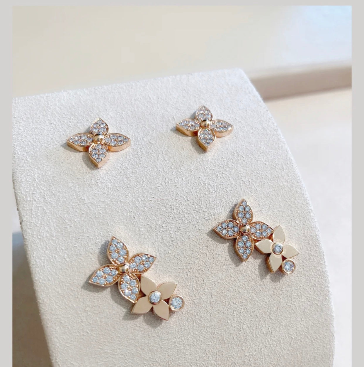 [Regal Gem]STAR BLOSSOM STUD EARRINGS PINK GOLD DIAMONDS