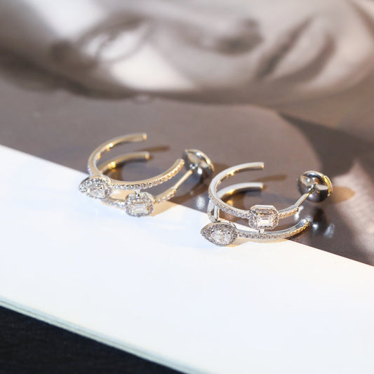 [Regal Gem]CREOLES MY TWIN 2 RANGS SILVER DIAMOND EARRINGS
