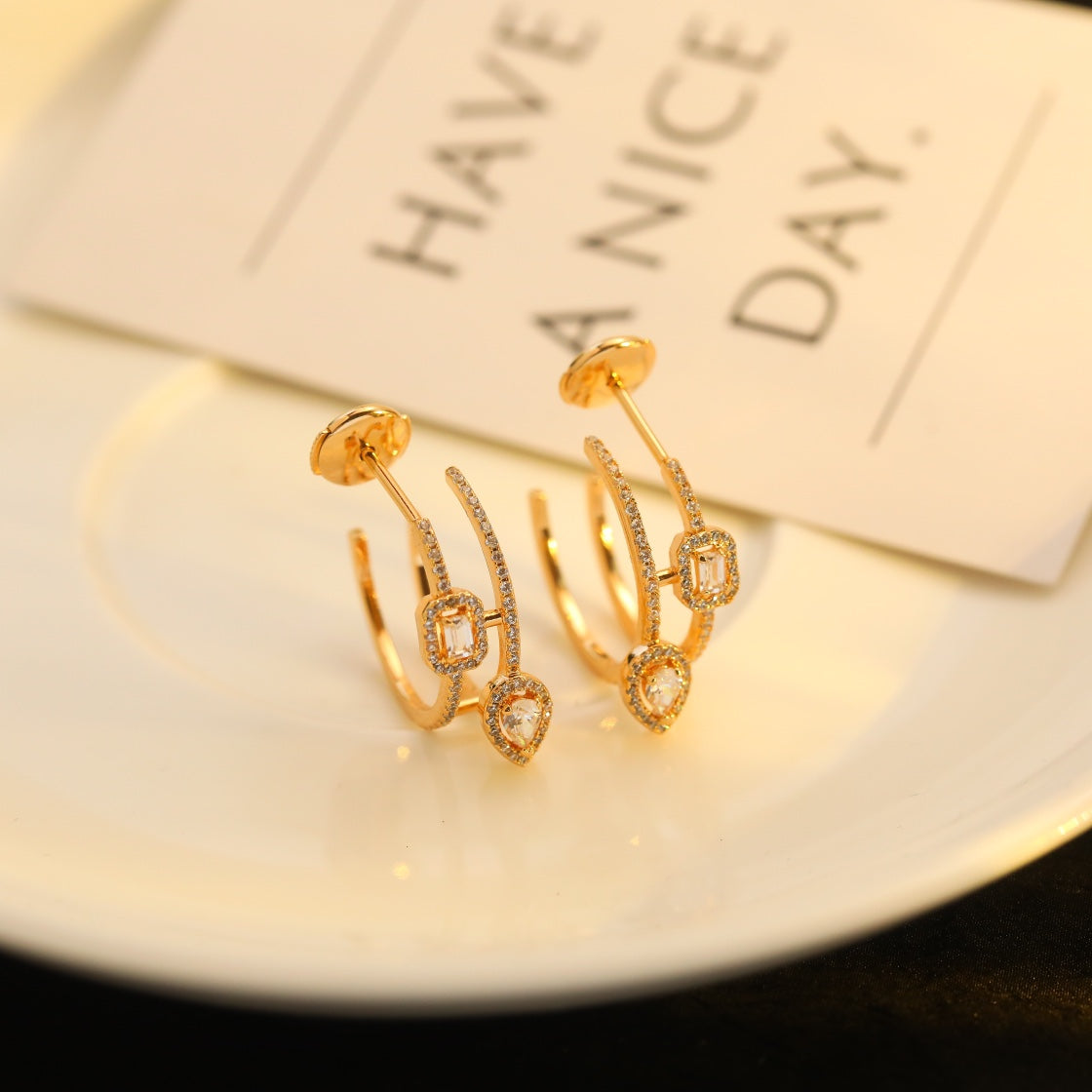 [Regal Gem]CREOLES MY TWIN 2 RANGS SILVER DIAMOND EARRINGS