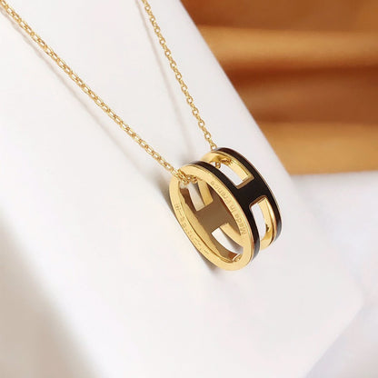 [Regal Gem]HM CLIC BLACK ENAMEL GOLD NECKLACE