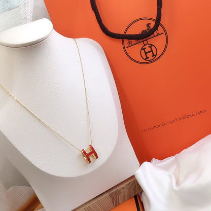 [Regal Gem]HM CLIC RED ENAMEL GOLD NECKLACE