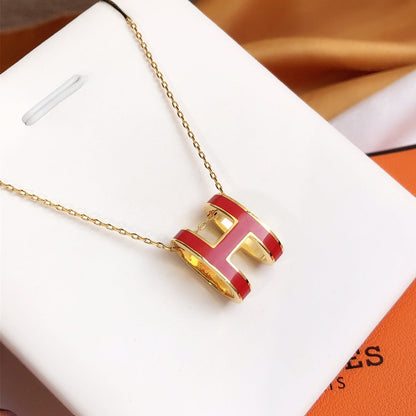 [Regal Gem]HM CLIC RED ENAMEL GOLD NECKLACE