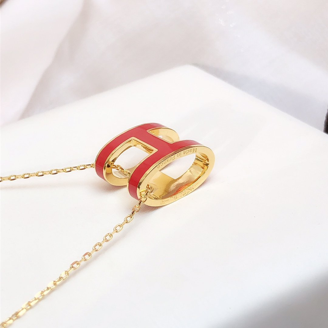 [Regal Gem]HM CLIC RED ENAMEL GOLD NECKLACE