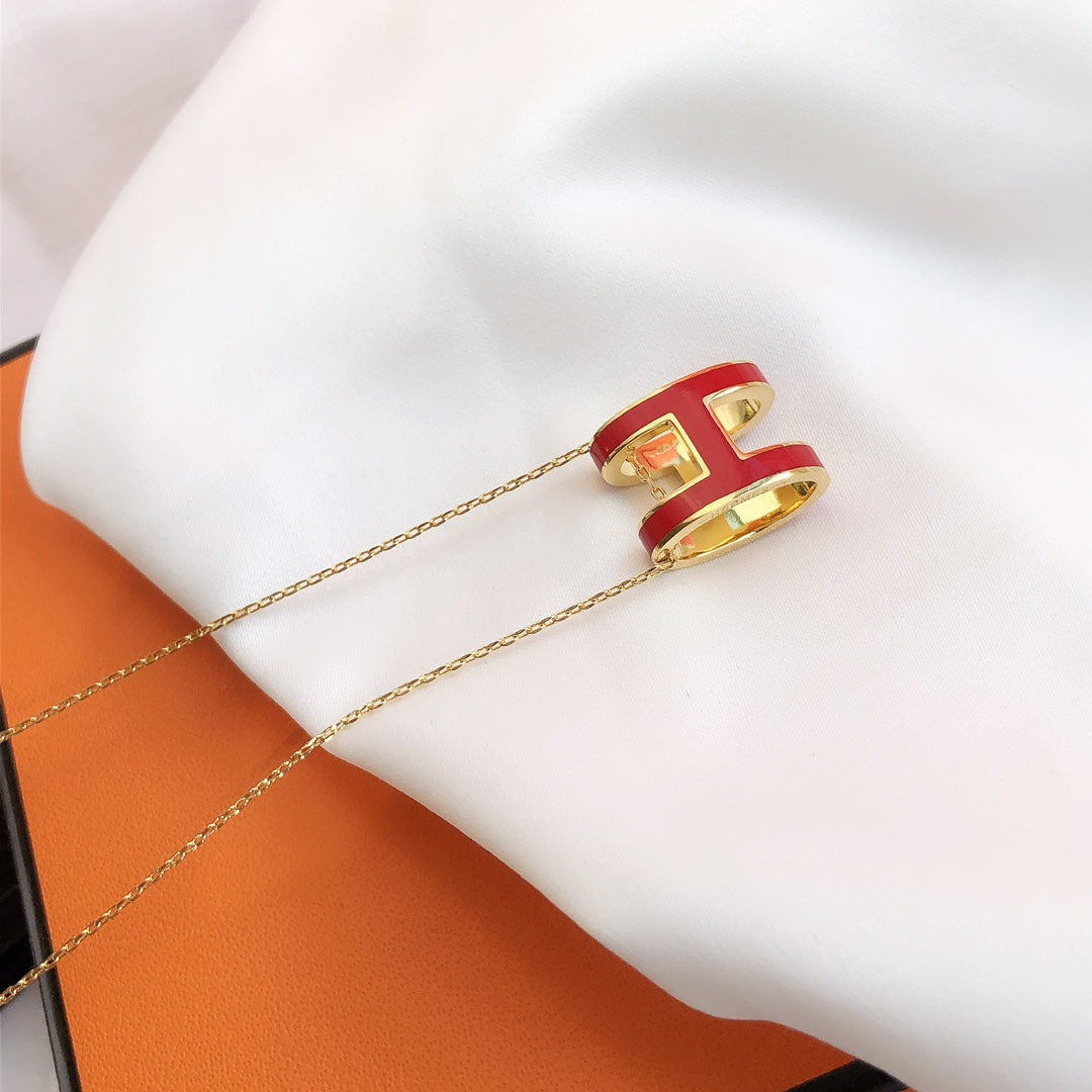 [Regal Gem]HM CLIC RED ENAMEL GOLD NECKLACE