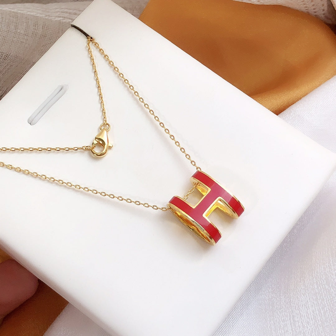 [Regal Gem]HM CLIC RED ENAMEL GOLD NECKLACE