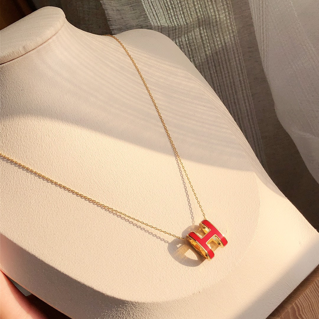 [Regal Gem]HM CLIC RED ENAMEL GOLD NECKLACE
