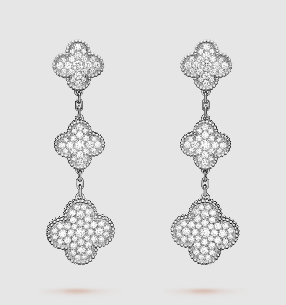 [Regal Gem]CLOVER 3 MOTIF DIAMOND SILVER DROP EARRINGS