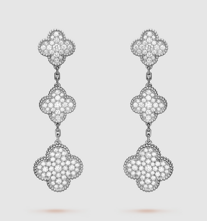 [Regal Gem]CLOVER 3 MOTIF DIAMOND SILVER DROP EARRINGS