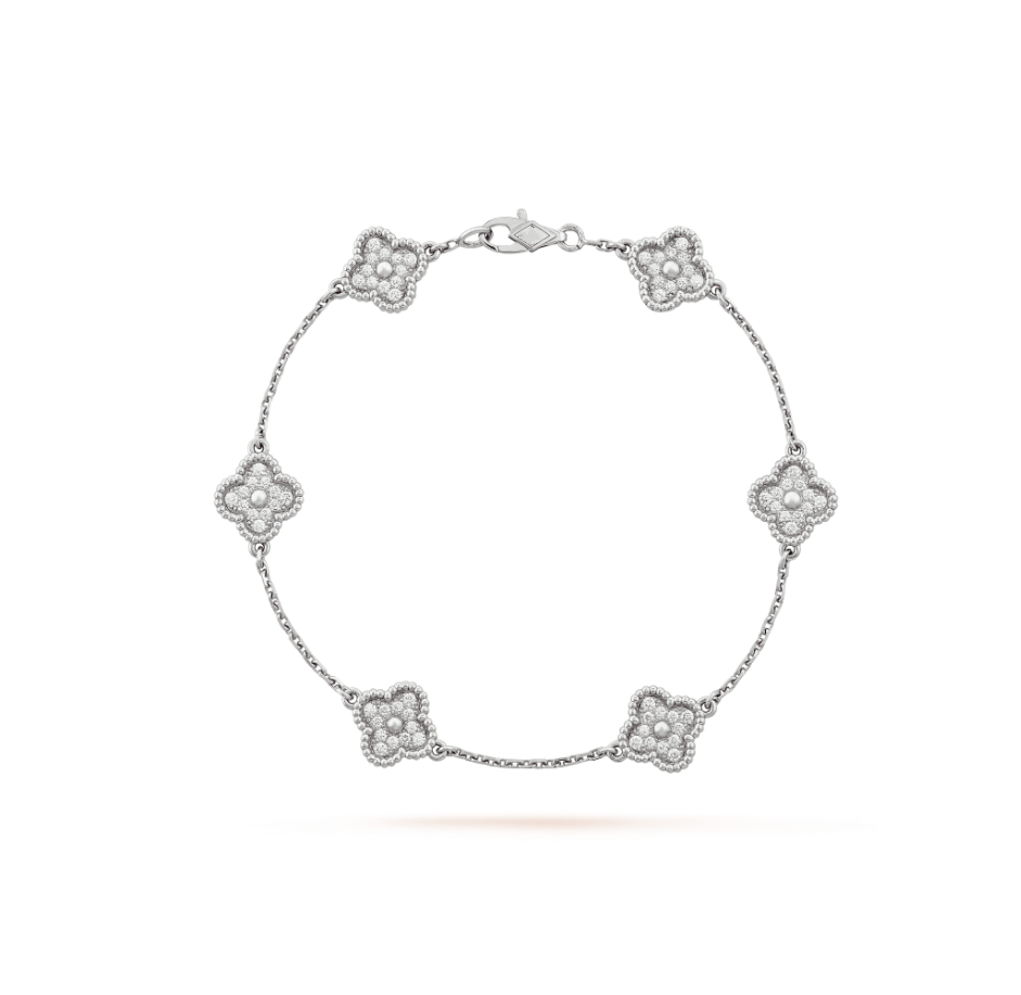 [Regal Gem]CLOVER 6 MOTIF SILVER DIAMOND BRACELET