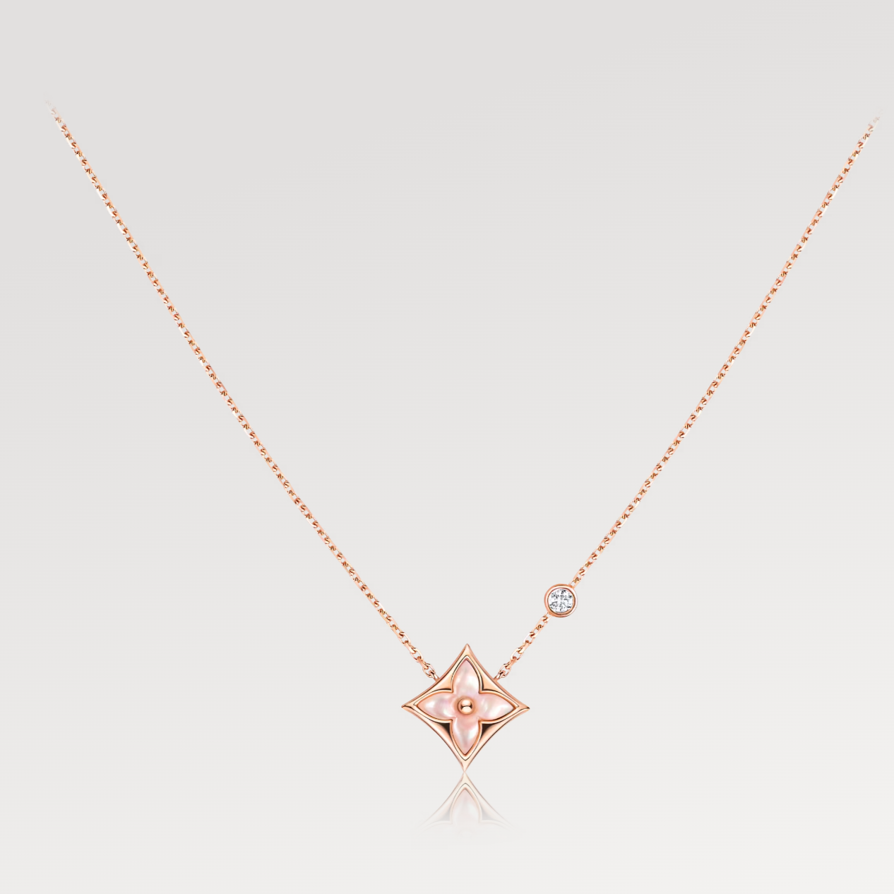 [Regal Gem]STAR PINK MOP 1 DIAMOND PINK GOLD NECKLACE