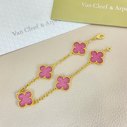 [Regal Gem]NEW BUBBLE PINK ENAMEL 5-FLOWER BRACELET