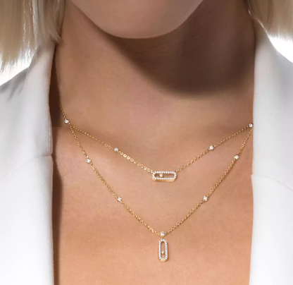 [Regal Gem]MS Double-Circle Full-Diamond Necklace