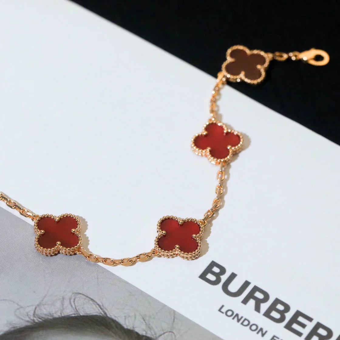 [Regal Gem] CLOVER 5 MOTIF RED CORNELIAN BRACELET COLLECTION