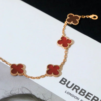 [Regal Gem] CLOVER 5 MOTIF RED CORNELIAN BRACELET COLLECTION