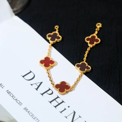 [Regal Gem] CLOVER 5 MOTIF RED CORNELIAN BRACELET COLLECTION