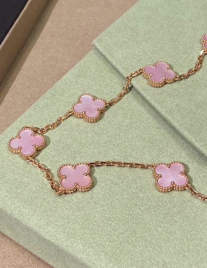 [Regal Gem Jewellery] Pink Necklace with Ten Clover Designs
