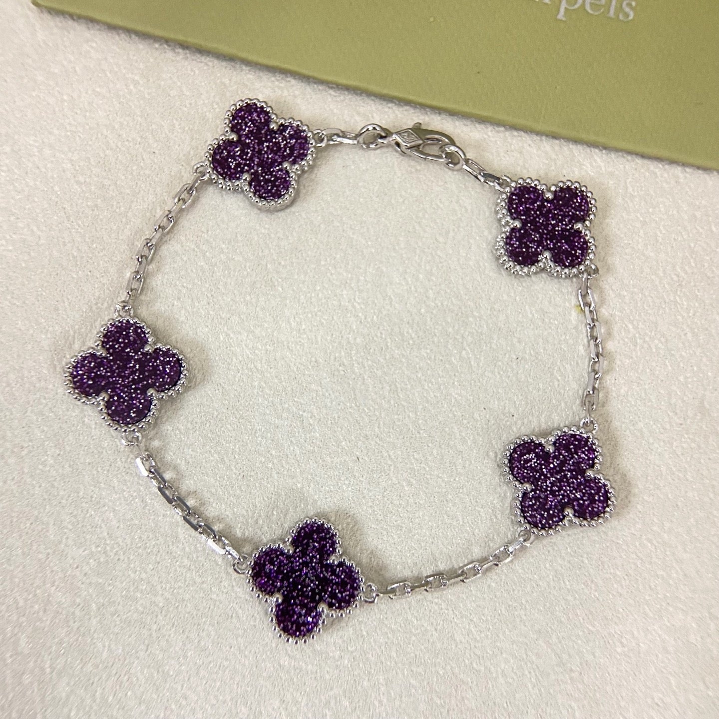 [Regal Gem]NEW PURPLE SAND-GOLD FOUR-LEAF CLOVER 5-FLOWER BRACELET