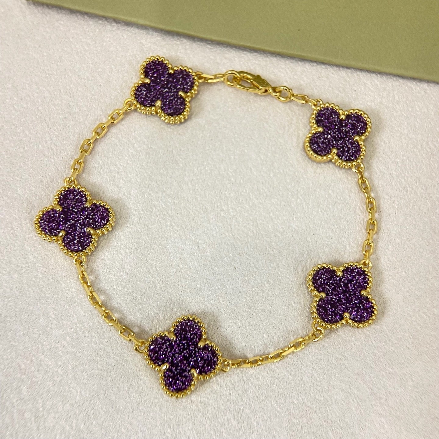[Regal Gem]NEW PURPLE SAND-GOLD FOUR-LEAF CLOVER 5-FLOWER BRACELET