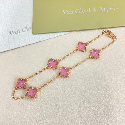 [Regal Gem]2026 NEW CLOVER 6 MOTIF BUBBLE PINK ENAMEL BRACELET