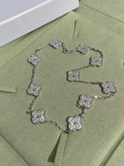 [Regal Gem Jewelry]CLOVER 10 MOTIFS  FULL DIAMOND NECKLACE