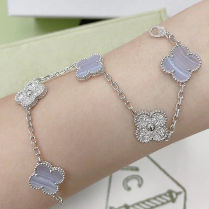 [Regal Gem] CLOVER 5 MOTIF PURPLE CHALCEDONY BRACELET COLLECTION