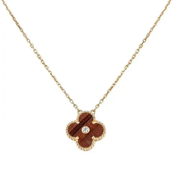 [Regal Gem]CLOVER 15MM DIAMOND AND YELLOW TIGER'S EYE AGATE necklace