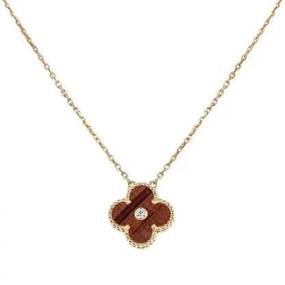 [Regal Gem]CLOVER 15MM DIAMOND AND YELLOW TIGER'S EYE AGATE necklace