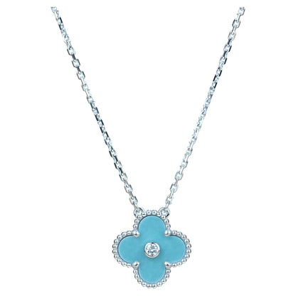 [Regal Gem]CLOVER 15MM DIAMOND SVRES PORCELAIN  NECKLACE SILVER