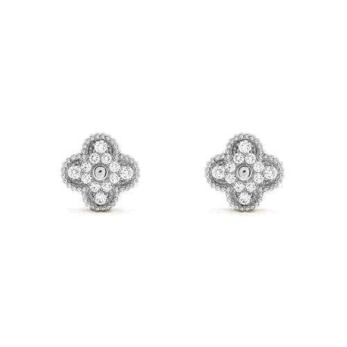 [Regal Gem]CLOVER 1 MOTIFS DIAMOND STUD EARRINGS SILVER