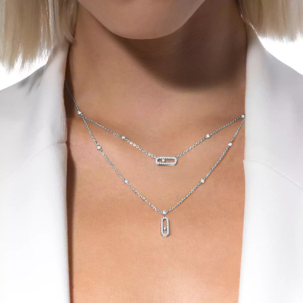 [Regal Gem]2 Rows Rose Gold Diamond Pave_ Necklace Move Uno