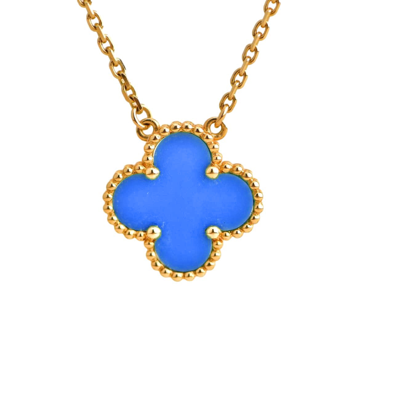 [Regal Gem]CLOVER 15MM BLUE AGATE NECKLACE