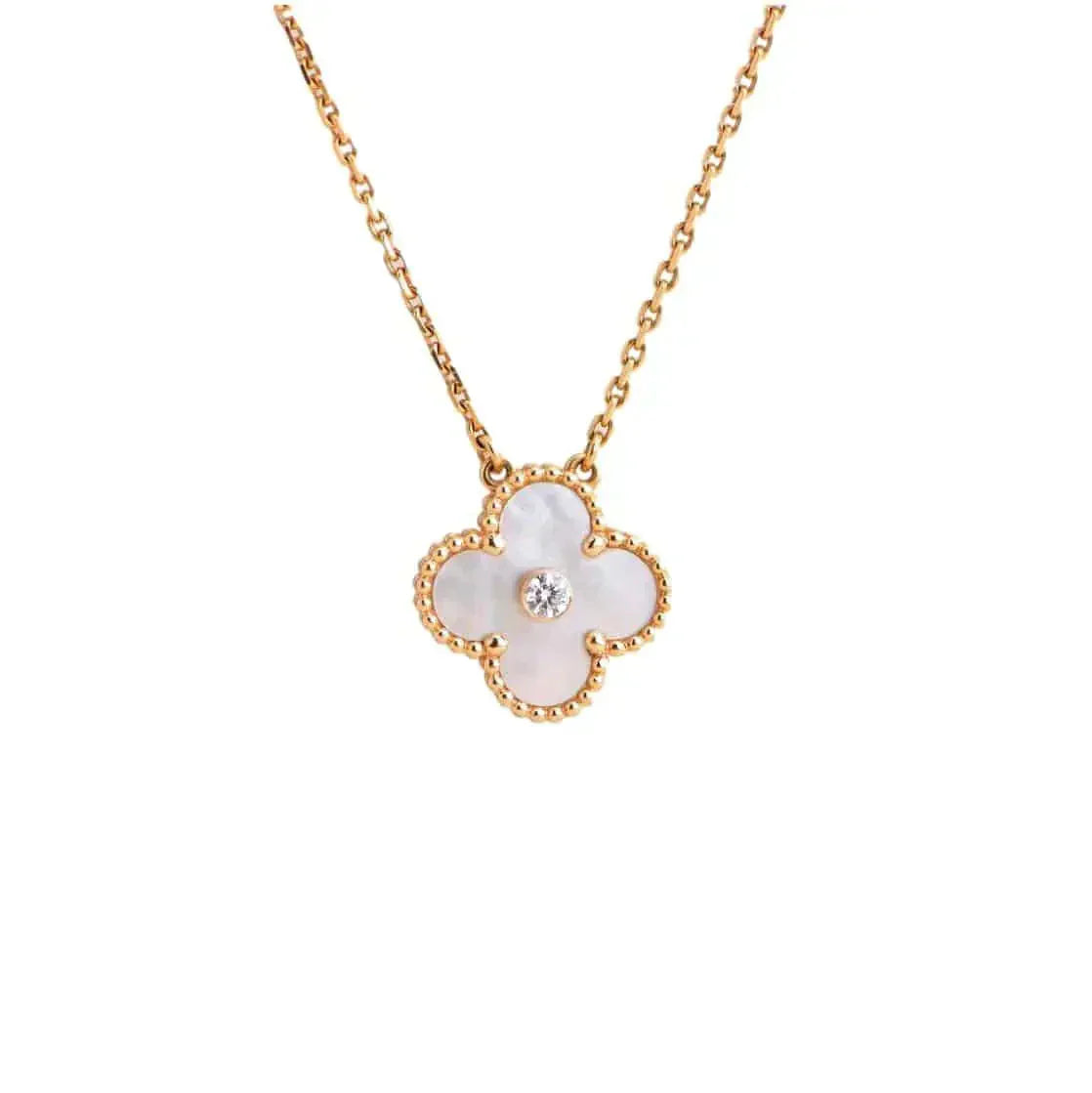[Regal Gem]CLOVER 15MM DIAMOND WHITE FRITILLARIA NECKLACE