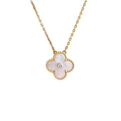 [Regal Gem]CLOVER 15MM DIAMOND WHITE FRITILLARIA NECKLACE