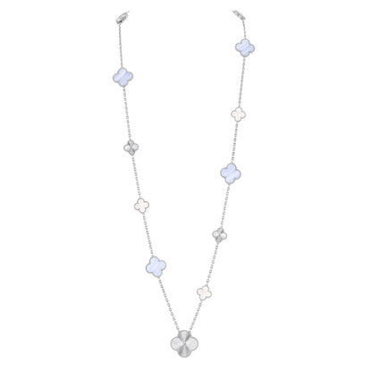 [Regal Gem]DETACHABLE CLOVER 15(11+4) FLOWER SILVER NECKLACE SET