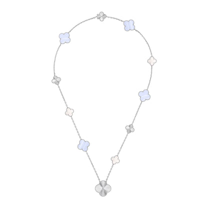[Regal Gem]DETACHABLE CLOVER 15(11+4) FLOWER SILVER NECKLACE SET