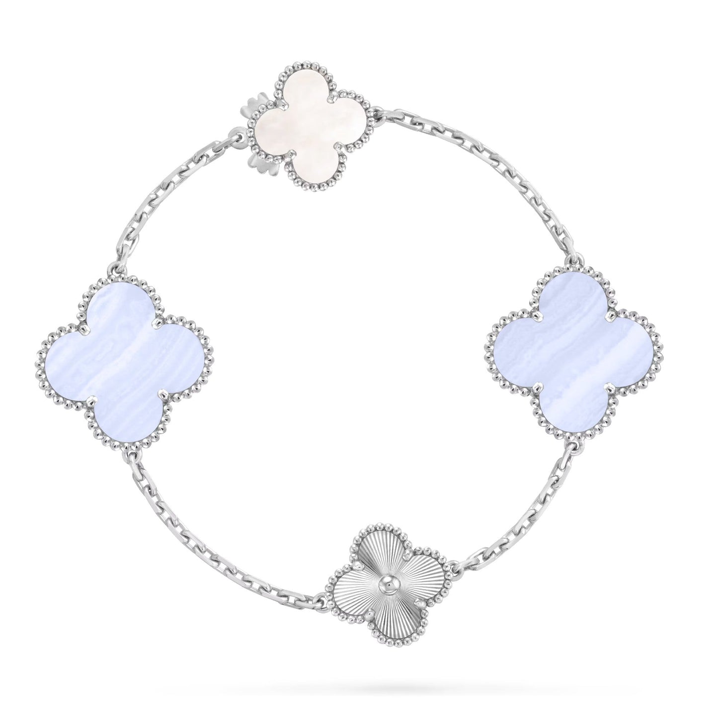 [Regal Gem]DETACHABLE CLOVER 15(11+4) FLOWER SILVER NECKLACE SET
