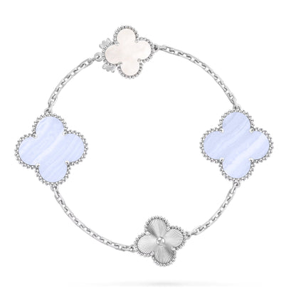 [Regal Gem]DETACHABLE CLOVER 15(11+4) FLOWER SILVER NECKLACE SET
