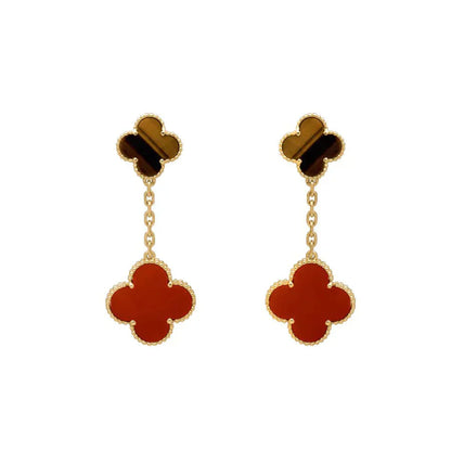 [Regal Gem]CLOVER  2 MOTIF  TIGER EYE CARNELIAN EARRINGS