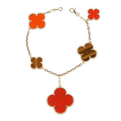 [Regal Gem]CLOVER BRACELET 5 MOTIFS CARNELIAN TIGER EYE