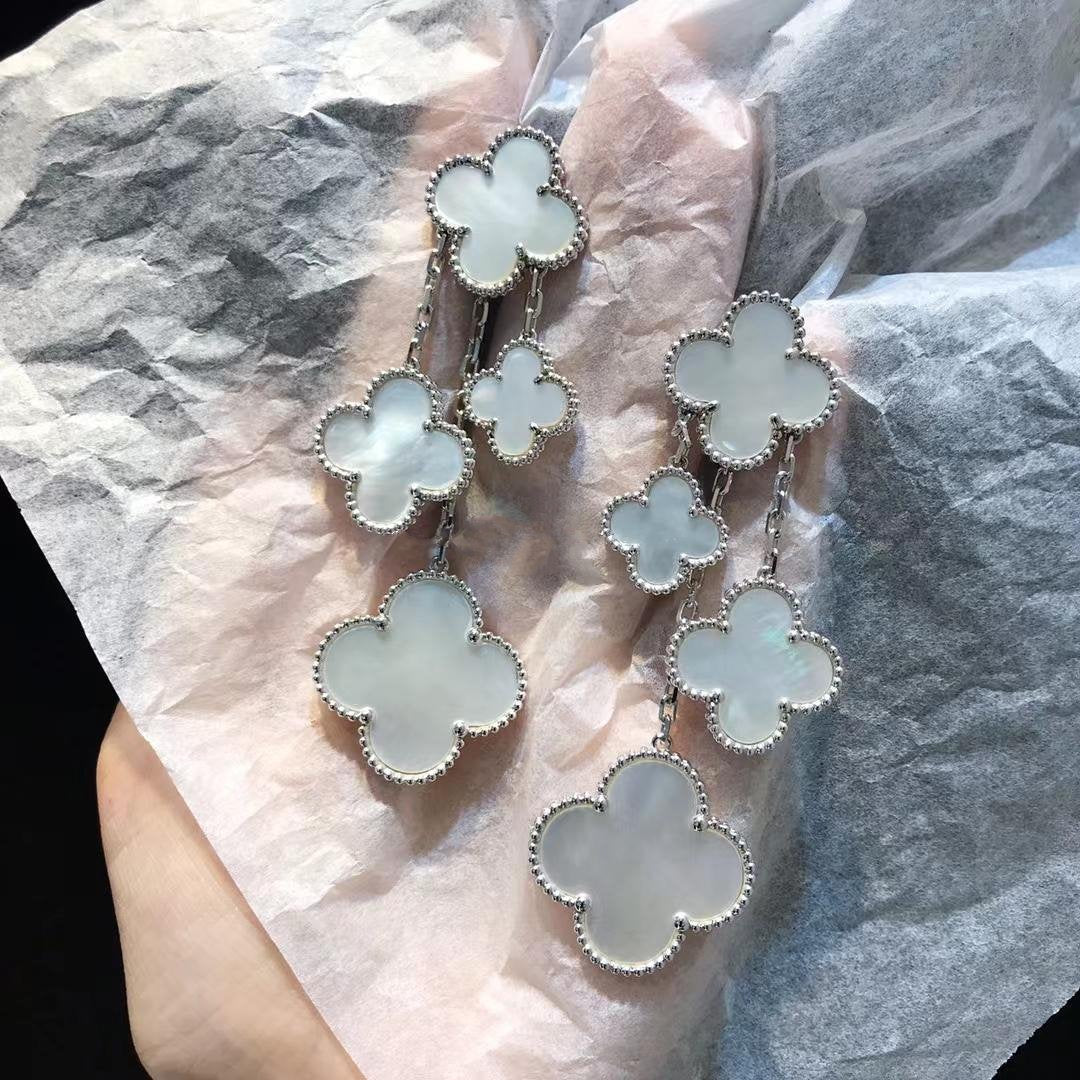 [Regal Gem]CLOVER EARRINGS WHITE MOP 4 MOTIFS SILVER