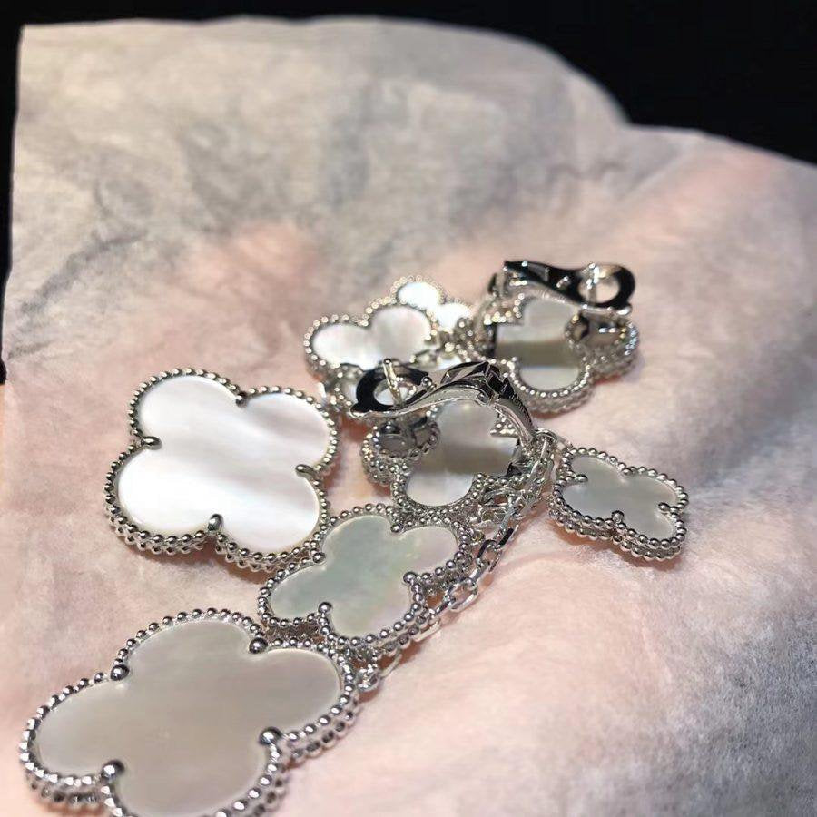 [Regal Gem]CLOVER EARRINGS WHITE MOP 4 MOTIFS SILVER
