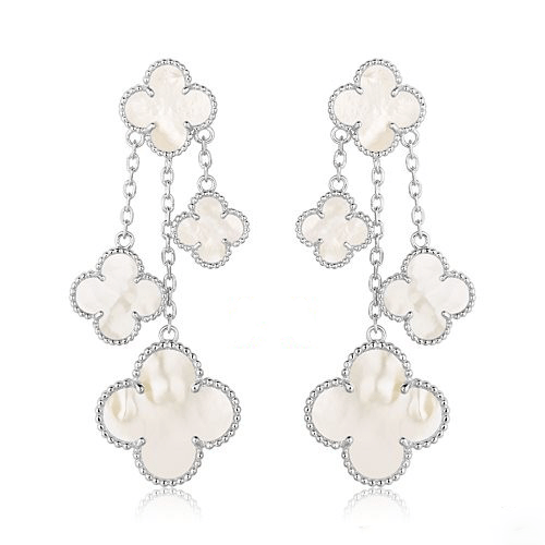 [Regal Gem]CLOVER EARRINGS WHITE MOP 4 MOTIFS SILVER