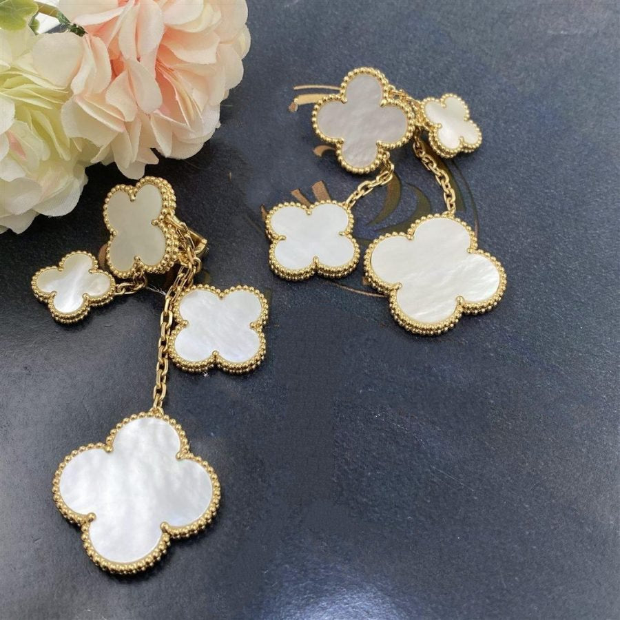 [Regal Gem]CLOVER EARRINGS WHITE MOP 4 MOTIFS GOLD